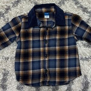 Old Navy Blue and Brown Button Down Shirt with Classic Plaid Design